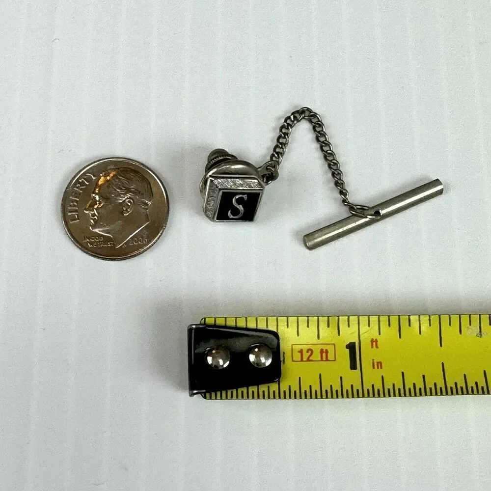 Vintage Swank Tie Tack Letter S Monogram Silver Tone Initial
